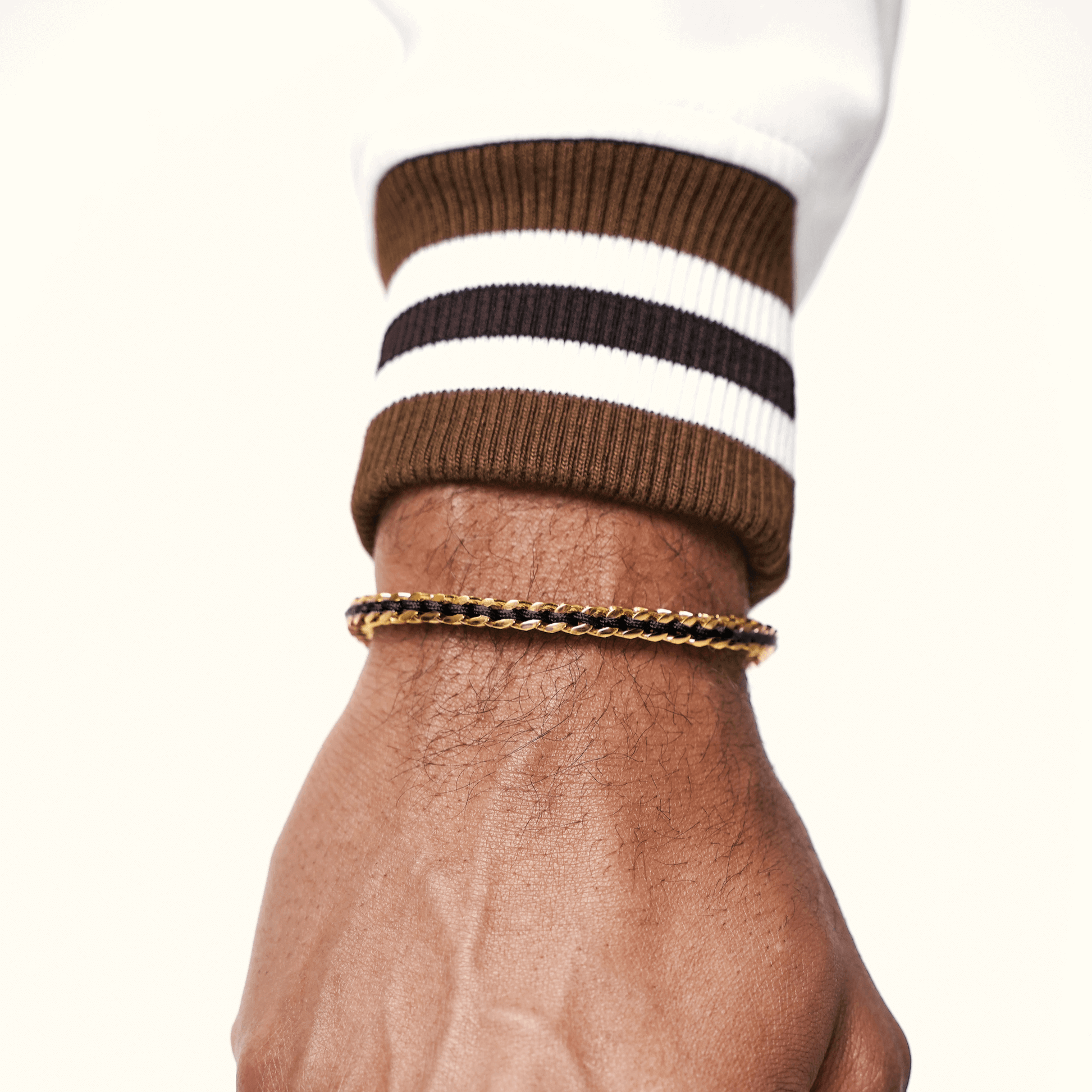 Men's Black Cord Franco Bracelet Bracelets IceLink-VA Gold PVD  